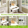 White Vanity Table with LED Mirror, Drawers, Jewellery & Shelf, Bedroom
