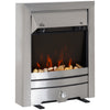Electric Fireplace Stainless Steel 2KW Heater LED Fire Flame Silver