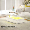 LED Coffee Table with Storage, High Gloss Living Room Table, White