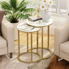 Set of 2 Luxury Accent End Side Table Minimalist Round Coffee Table Golden Frame