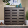 3 Door Shoe Storage Cabinet Dark Brown Wooden Rack Stand Cupboard Slatted Doors