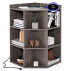 3-Tier Corner Cabinet Wooden Open Corner Bookshelf w/Charging Station Grey