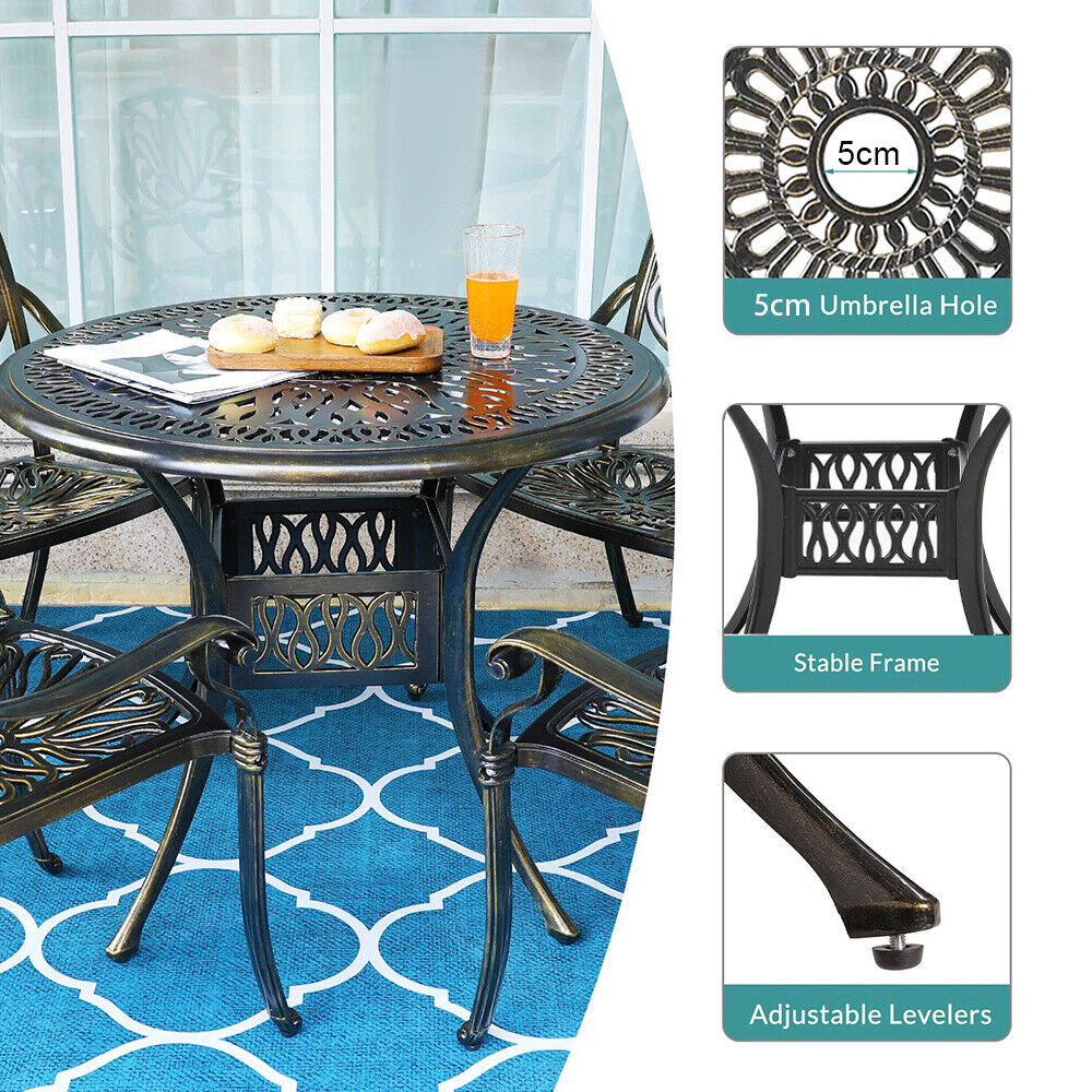 Aluminium Cafe Bistro Set Garden Furniture Table & Chair Patio Cast Black White