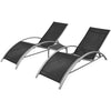 Sun Lounger Set 3 Piece Aluminium Black with Table Patio Lounge Bed