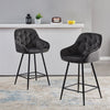 2x Grey Velvet Bar Stools with Foot rest Tufted stitching Seat Chairs