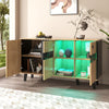 Modern Sideboard 140cm Glass-Door Cabinet with Interior LED Lighting, Wood/Black