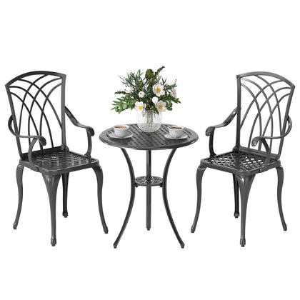 3 PCs Coffee Table Chairs Outdoor Garden Furniture Set w/ Umbrella Hole