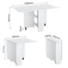 Mobile White Folding Dining Table Drop Leaf Rolling Desk with 2 Storage Shelves
