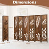 6-Panel Room Divider Privacy Screen with Carved Leaf Pattern-Brown