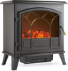 Electric Stove Heater 1850W Freestanding Fireplace LED Flame Log Effect Black