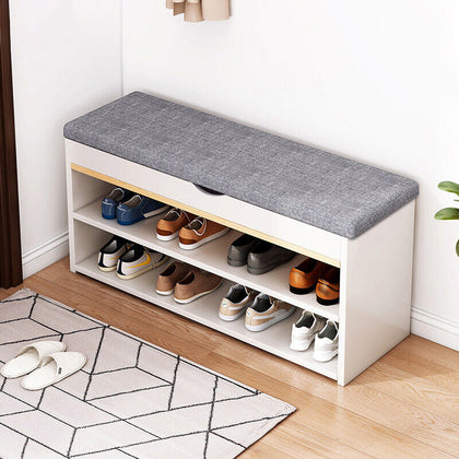 3 Tier Shoe Rack Cushion Seat Bench Hallway Shoe Storage Organiser Holder Stand