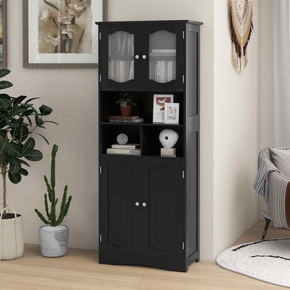 148cm Freestanding Storage Cabinet with 3 Open Compartments-Black