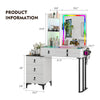Dressing Table with Charging Station, Makeup Vanity with Glass Top and 6 Drawers