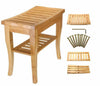 Slatted Bamboo Shower Bench Storage Seat Stool w/ Shelf Safe Comfortable Bath