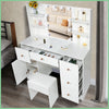 Wood Dressing Table Vanity Set Make up Desk with Dimmable LED Light Mirror Stool