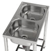 Stainless Steel Double Bowl Kitchen Sink Commercial Catering Wash Sink w/Shelf