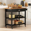 Kitchen Island Dining Room Serving Trolley with 2 Open Shelves-Black