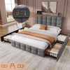 Double Bed Frame with 4 Storage Drawers Upholstered Headboard with USB, Grey