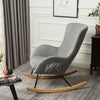 High Back Rocking Armchair Sofa Velvet Linen Solid Wood Swing Lounge Chair Seat
