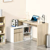 L-Shape Computer Table Wooden Office Work Desk Drawer Cabinet Dorm Natural/White