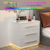 Bedside Tables White High Gloss LED Cabinets 3 Drawers Nightstand Modern Bedroom