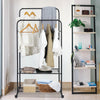 Rolling Clothes Garment Rack Double Pole Hanging Rail On Wheels w/ Shelf