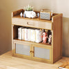 Bamboo Wood Storage Cupboard Cabinet Side Table with Rattan Doors Drawer Shelf