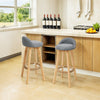 2pcs Breakfast Bar Stools Low Back Linen Padded High Chair Wooden Legs Barstool