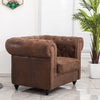CHESTERFIELD Sofa Armchair Club Large Chair Button in Antique Brown FAUX LEATHER