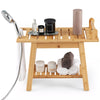 Bathroom Shower Bench 2-Tier Organizer Stool Bamboo Bathtub Seat w/Storage Shelf