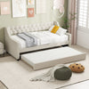 Linen Upholstered Daybed Single Size Trundle Bed Sofa Bed Frame