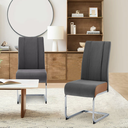 2PCS Velvet Dining Chairs High Back Metal Leg Design Dinging Room Kitchen Grey