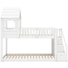Cabin House Bunk Bed Solid Pine Wood Kids High Sleeper with Storage Stairs White