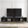 TV Unit 200cm Modular Cabinet | Fluted Doors | Black Matt | Gold Metal Base