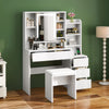 Makeup Vanity with Mirror, Stool, LED Lights, 5 Drawers, Power Outlet, White