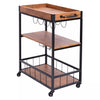 Industrial Kitchen Island Cart 3-Tier Rolling Bar Serving Trolley With Wine Rack