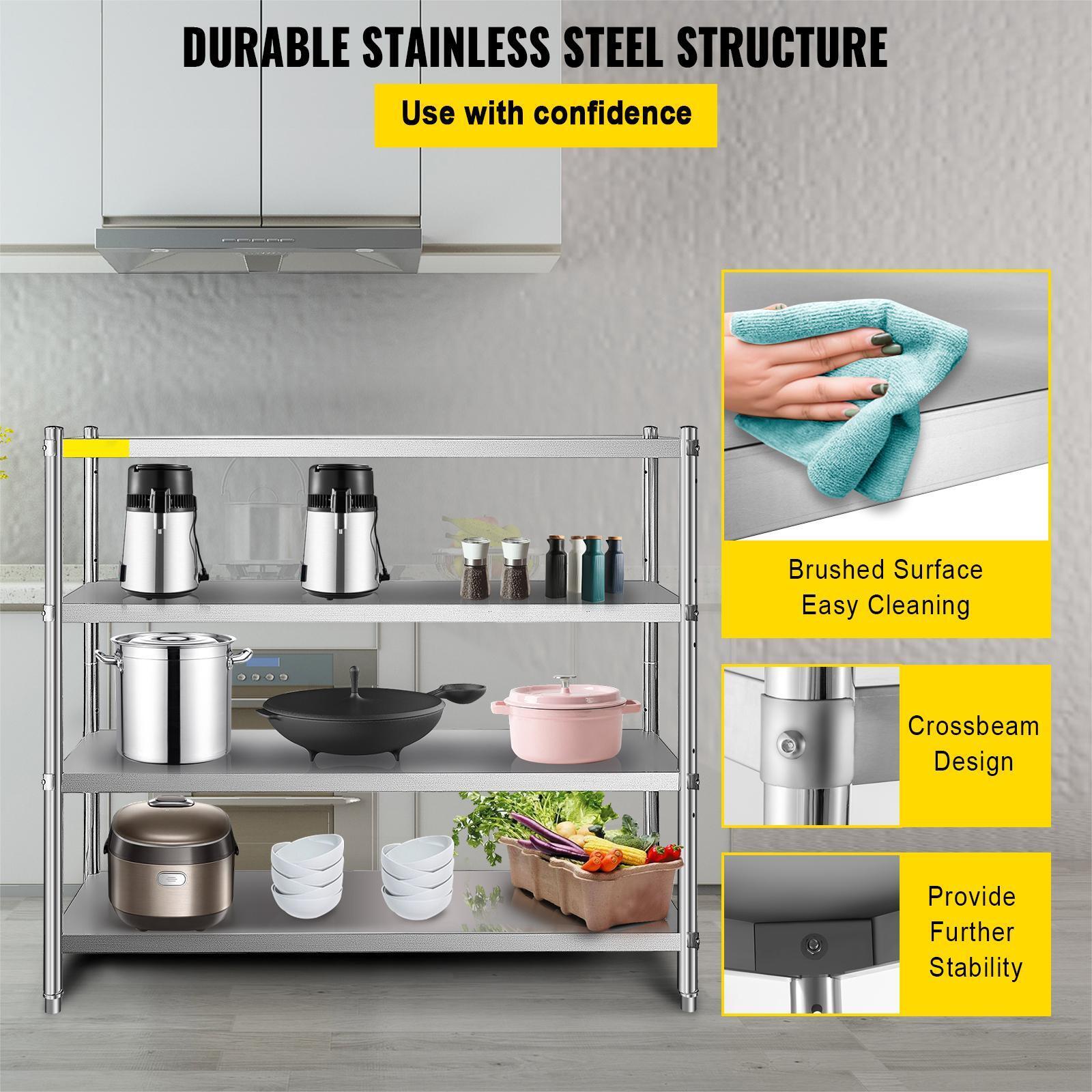 Stainless Steel Shelving Adjustable Storage Shelf 4-Tier Storage Rack ...
