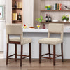 2 Pcs Linen Counter Height Bar Stool Chair Set w/ Hollowed Back Rubber Wood Legs
