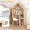 2-in-1 Kids Table and Chair Set House-Shaped Wooden Desk with Ample Storage