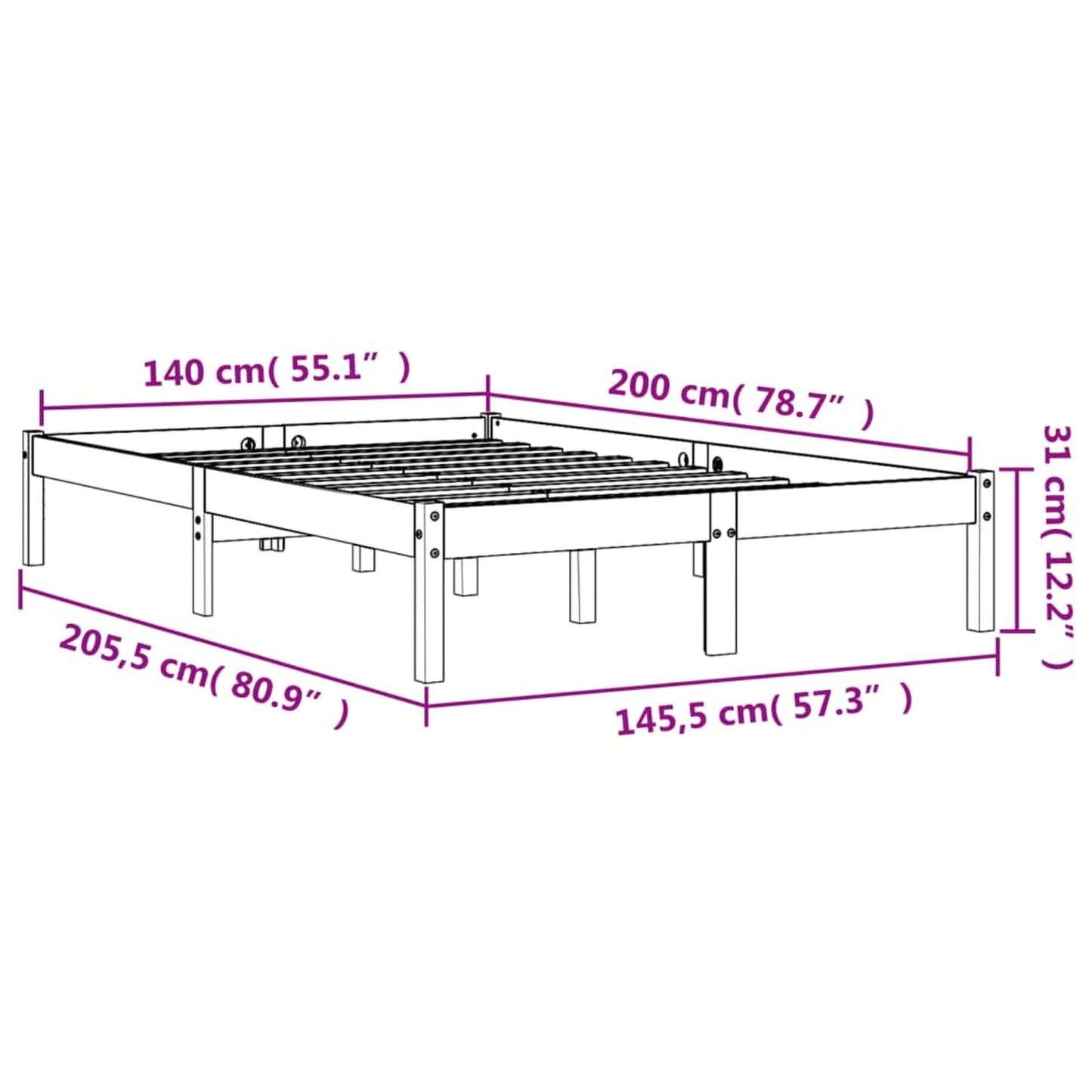 Tidyard Bed Frame Bed Base Wax Brown 140x200 Solid Wood Pine Bedstead Base G2P5
