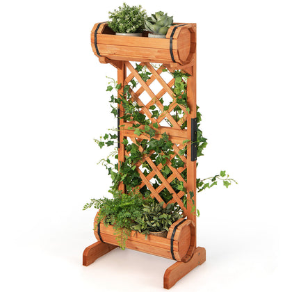 2-Tier Garden Raised Bed Wooden Freestanding Planter Plant Container w/Trellis