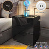 Black Bedside Table with Wireless Charging, USB Charging Station & LED Lights