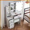Dressing Table with Sliding LED Mirror 4 Drawers Stool Makeup Desk Vanity Set