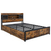 4ft6 Double Bed Frame Metal Slatted Bed Platform with Headboard & Storage Drawer