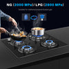 OYAJIA 60cm Black 4 Burner Gas On Glass Hob With Cast Iron Pan Stands