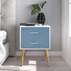 Blue Bedside Table 2 Drawers Modern Nightstand Cabinet Wood Legs Side Table