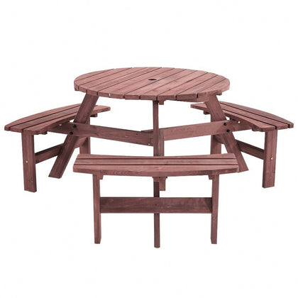6 Seater Wooden Round Picnic Table and Bench Set Garden Furniture Set Outdoor
