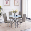 Round Grey Marble Tempered Glass Dining Table Silver Chromed Legs Dining Room