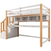 Bunk Bed with Desk & Shelves, Loft Bed with Storage Stairs, 3FT Wooden Bed Frame