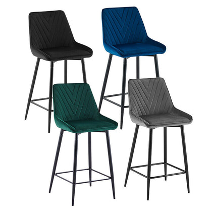 2x Velvet Bar Stool Metal Leg Breakfast Pub Chairs Kitchen Counter Furniture